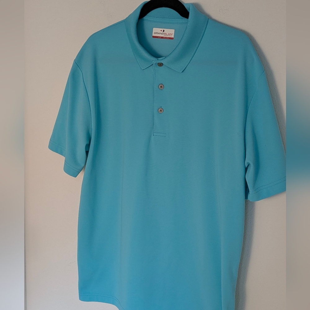 GRAND SLAM Men's GOLF POLO TEE KNIT SHIRT EASY CARE Performance Sz L Turquoise - Picture 2 of 11